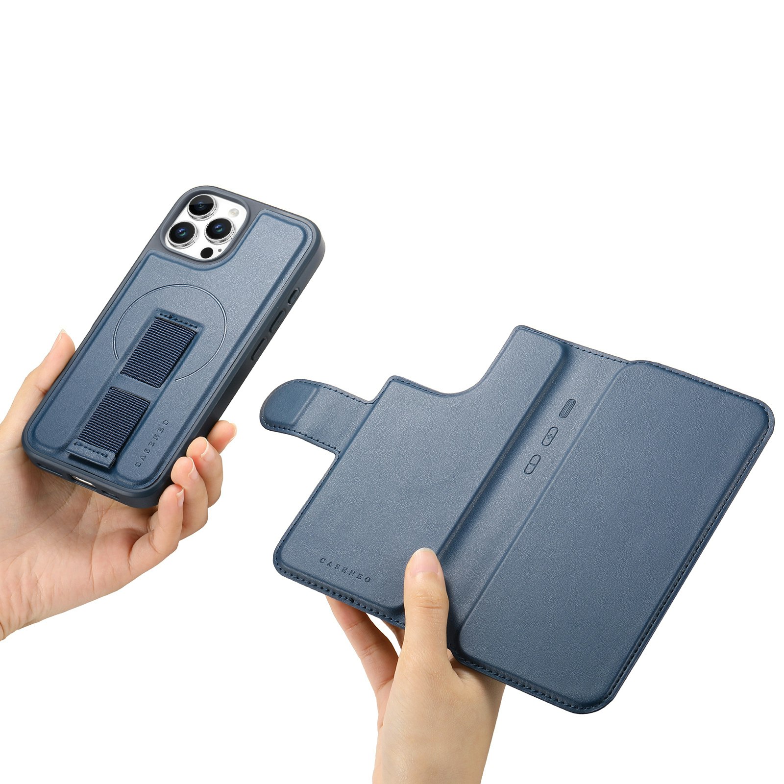 iPhone 12-12 Pro Plånbok med MagSafe-skal & fingerband Blå