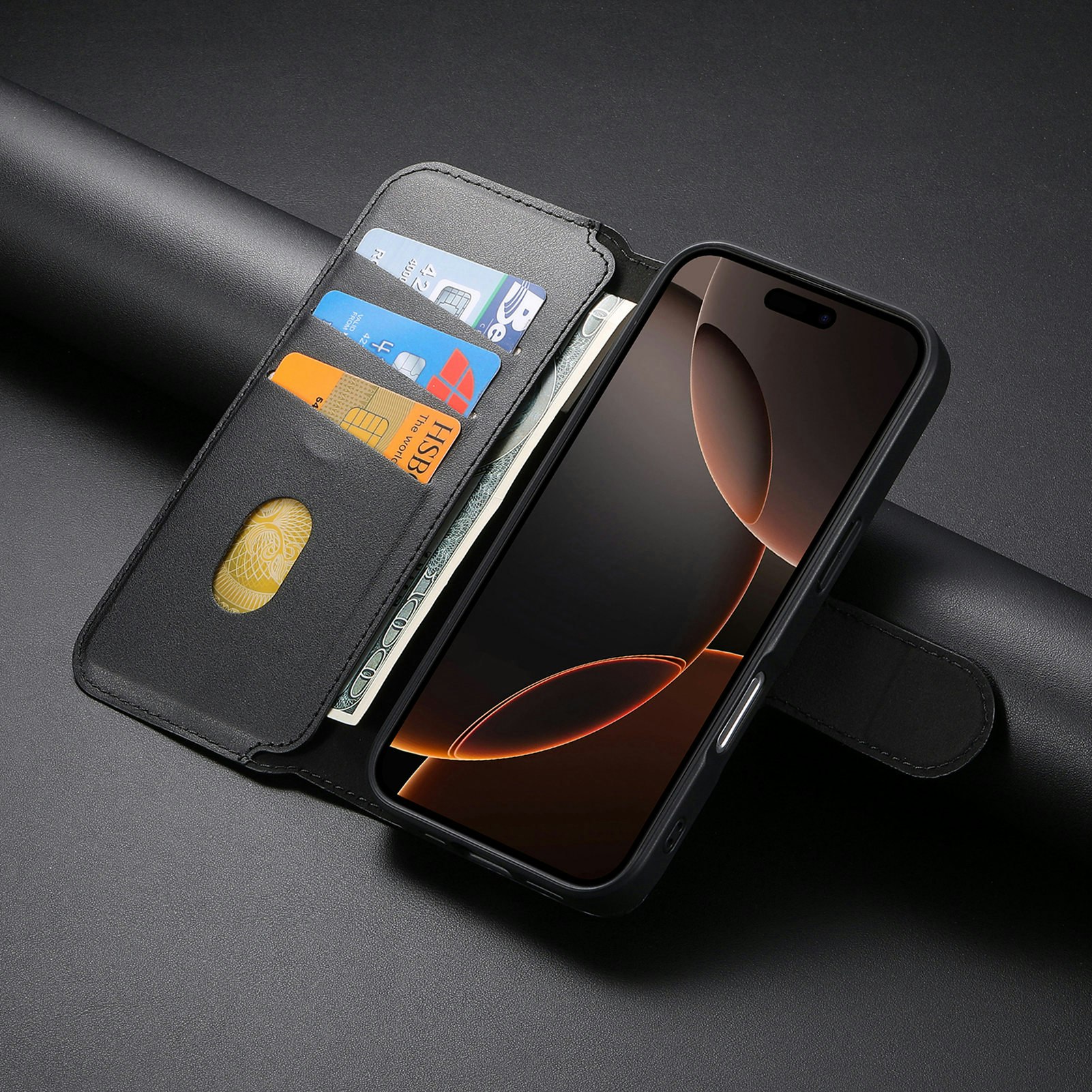 iPhone 16 Pro Plånbok med MagSafe-skal & fingerband Svart