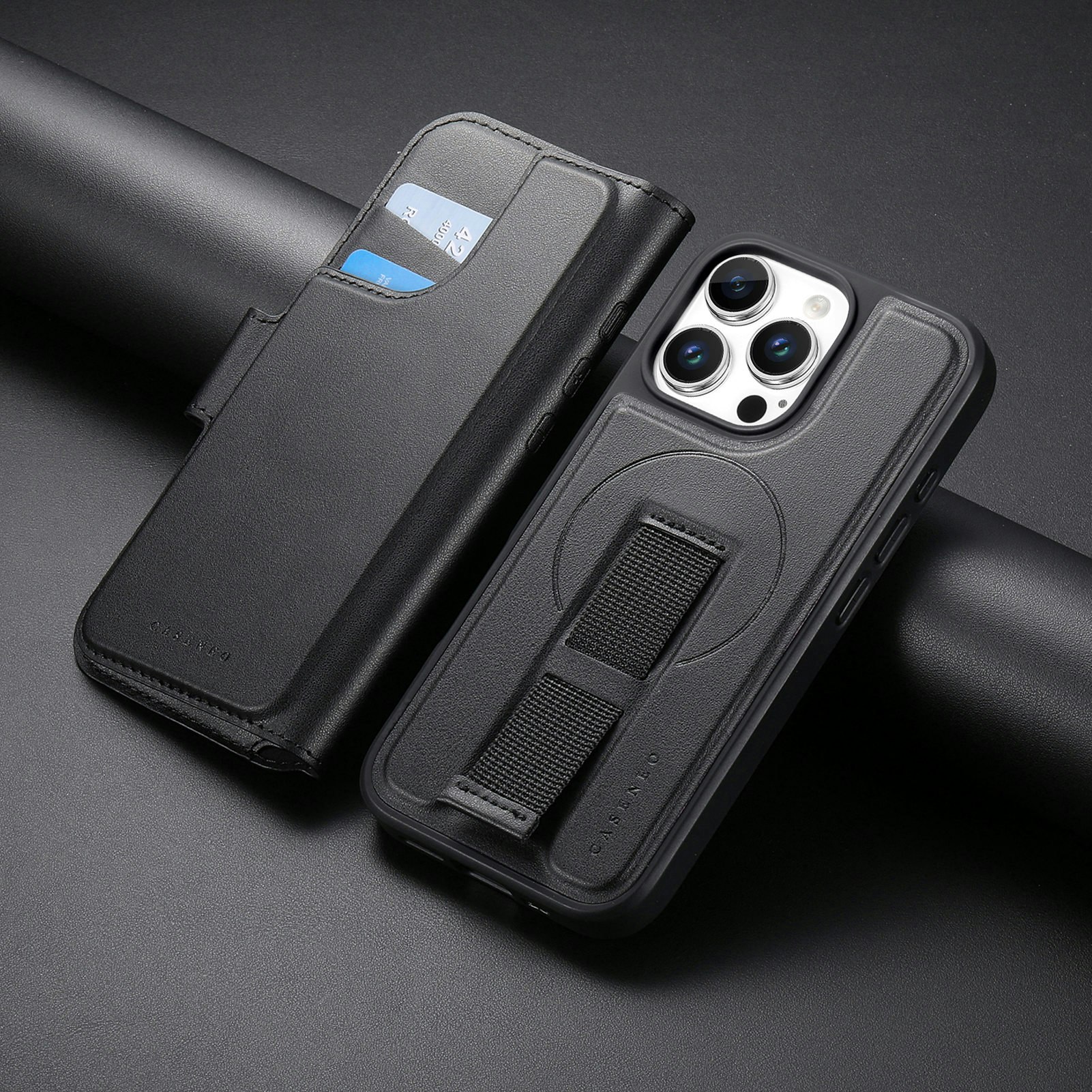 iPhone 16 Pro Plånbok med MagSafe-skal & fingerband Svart