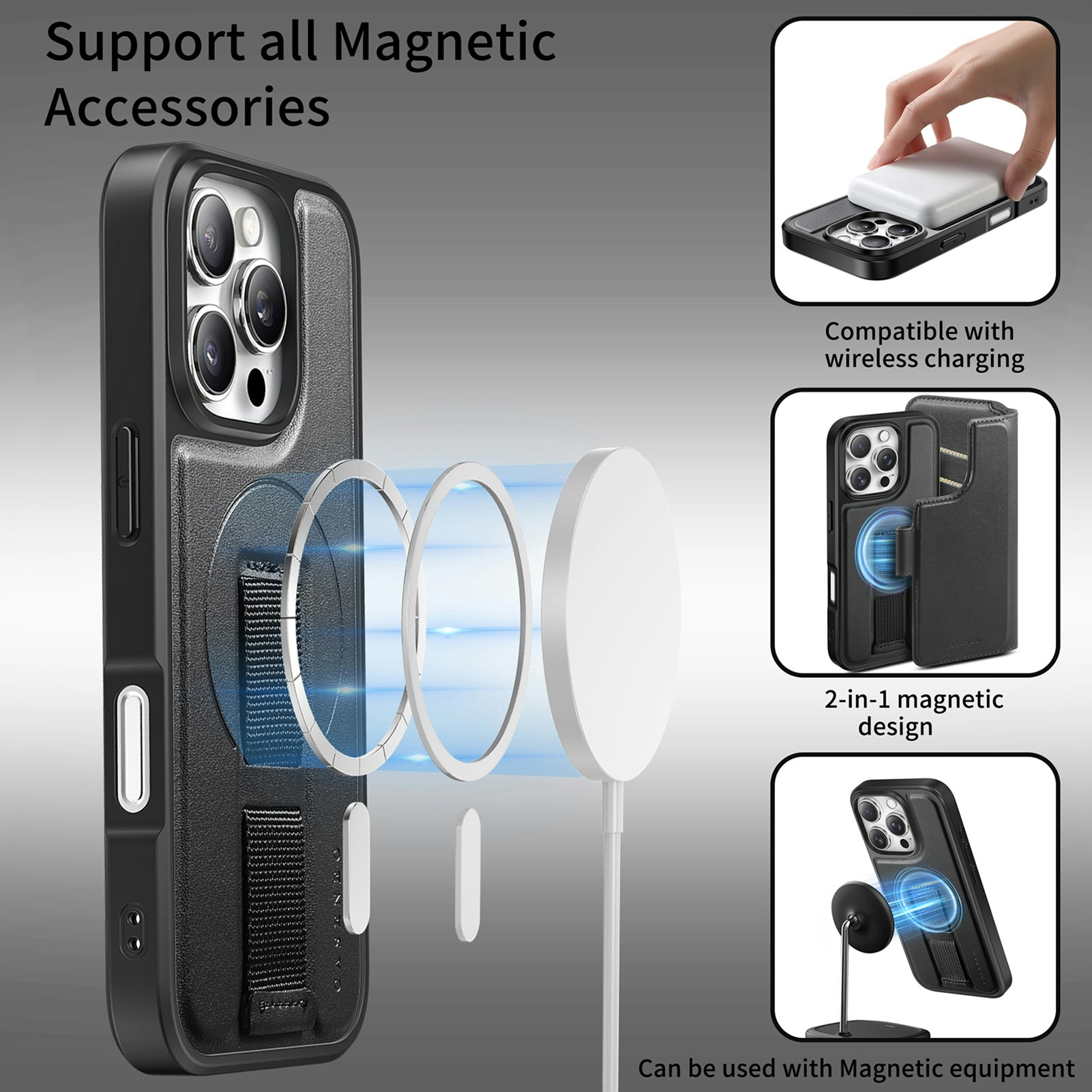 iPhone 16 Pro Plånbok med MagSafe-skal & fingerband Svart