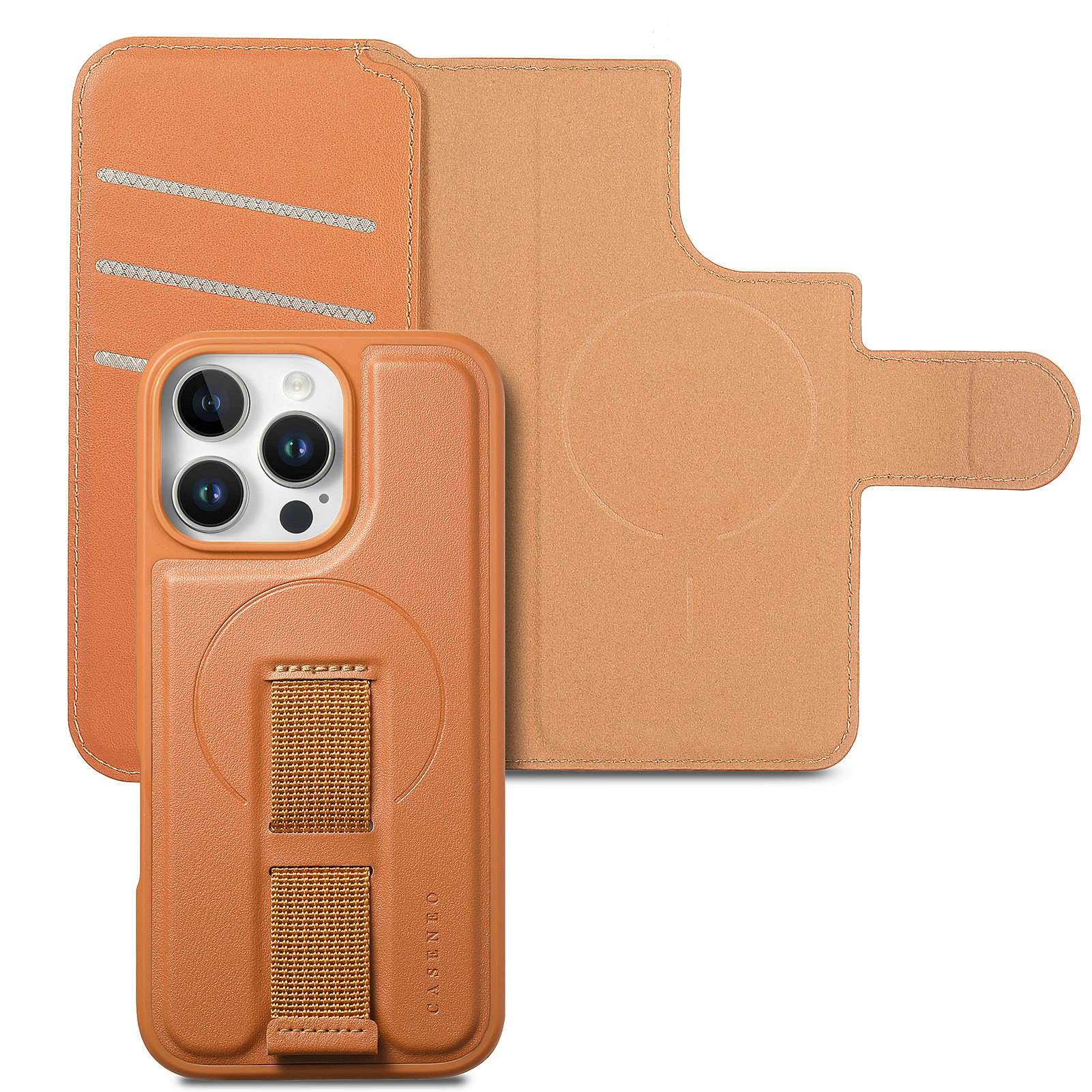 iPhone 16 Pro Plånbok med MagSafe-skal & fingerband Brun