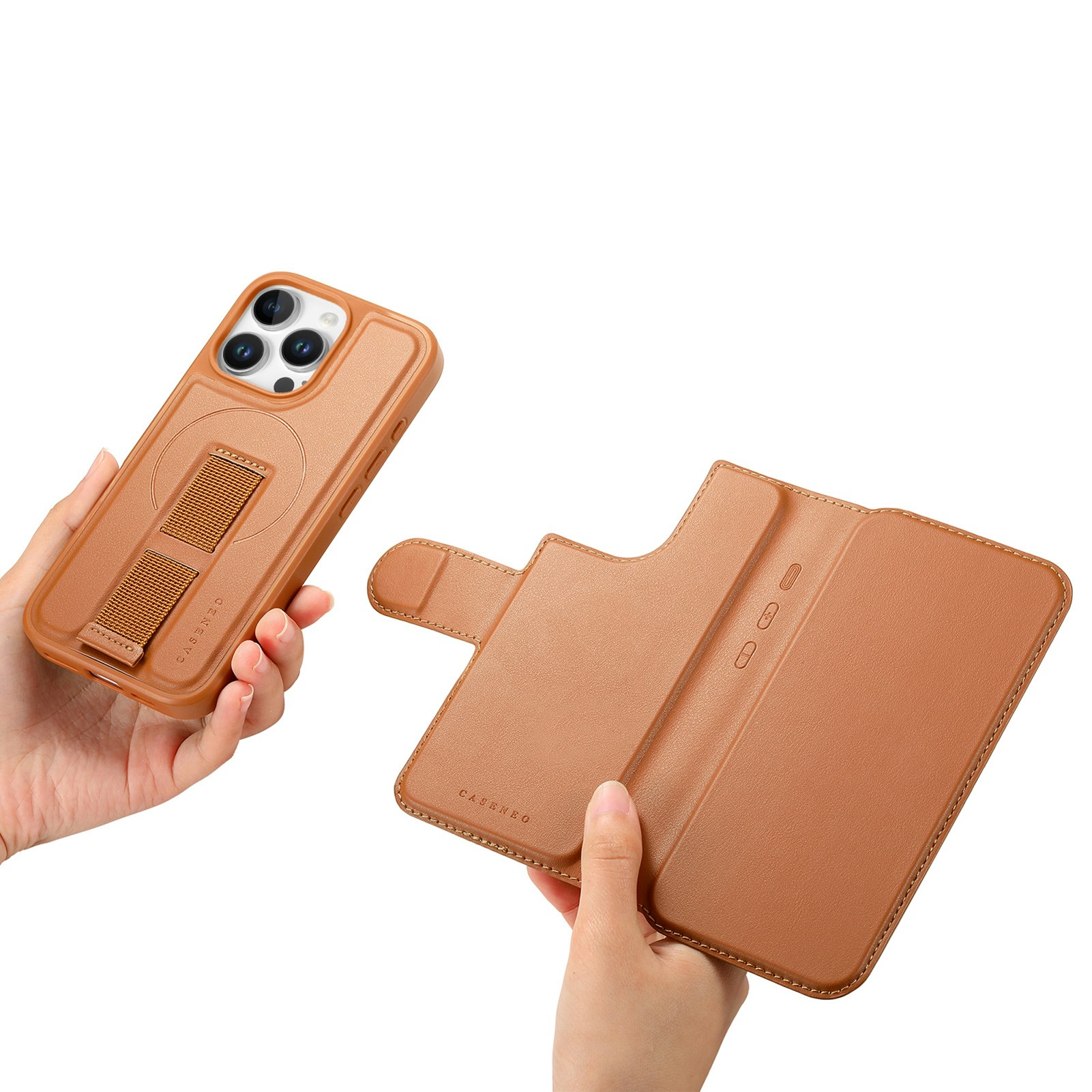iPhone 16 Pro Plånbok med MagSafe-skal & fingerband Brun