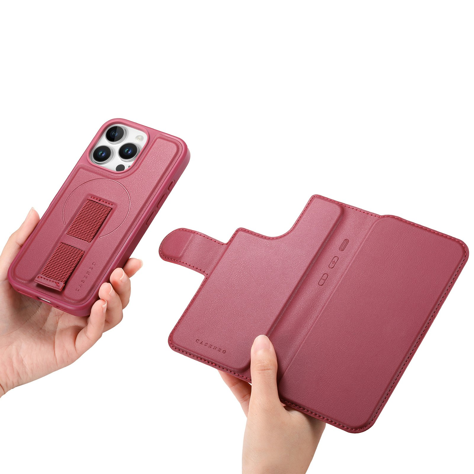 iPhone 16 Pro Plånbok med MagSafe-skal & fingerband Röd