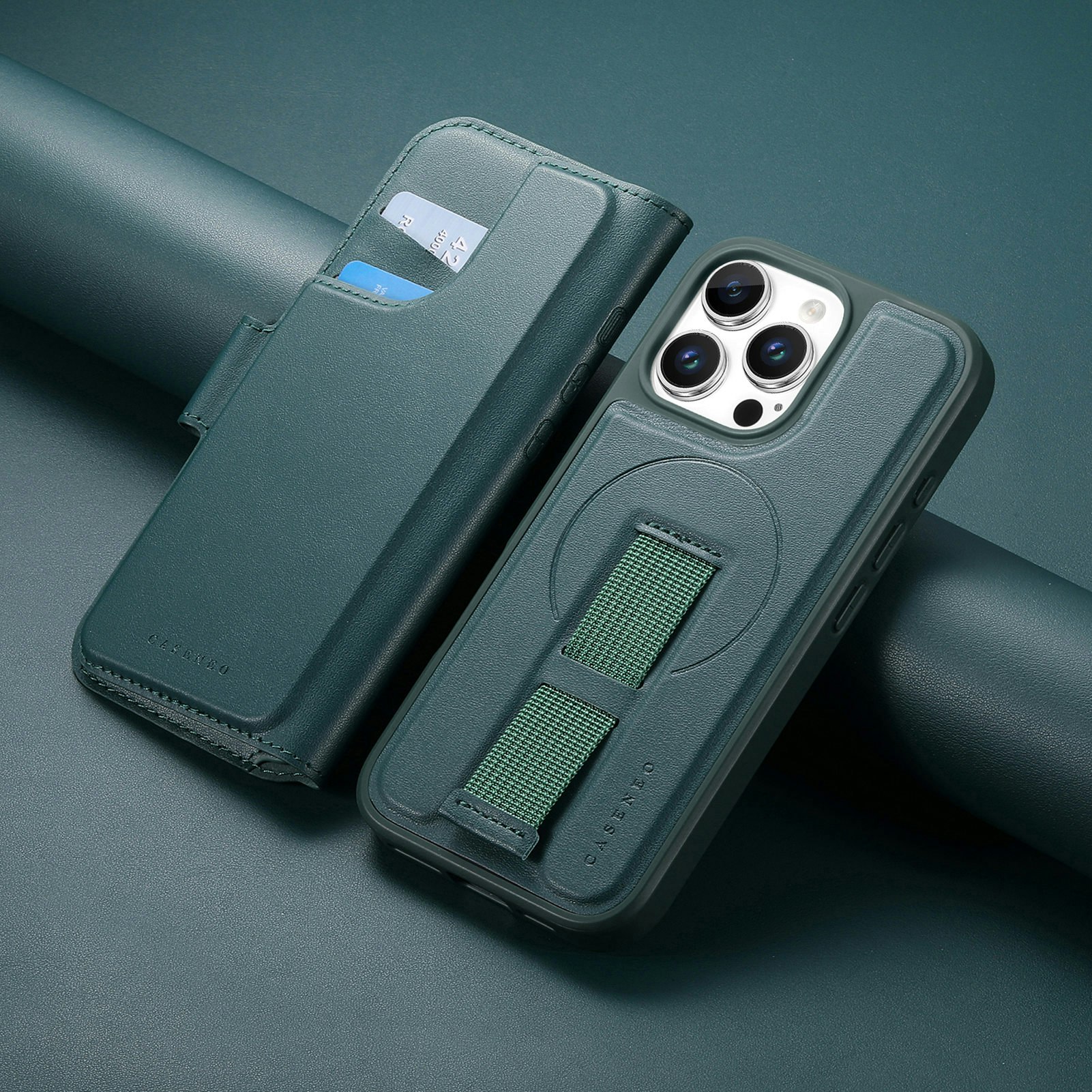 iPhone 16 Pro Plånbok med MagSafe-skal & fingerband Grön