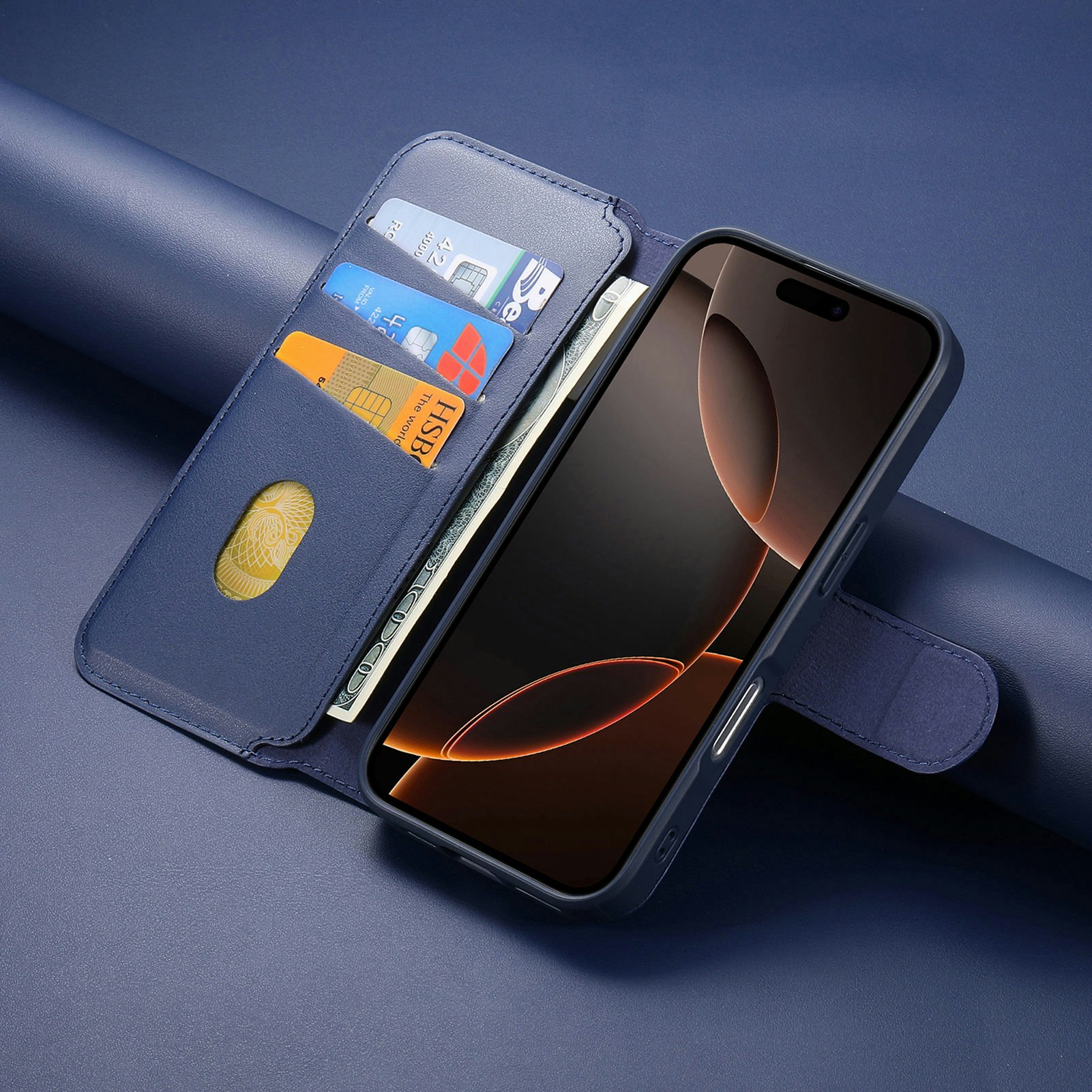 iPhone 16 Pro Plånbok med MagSafe-skal & fingerband Blå