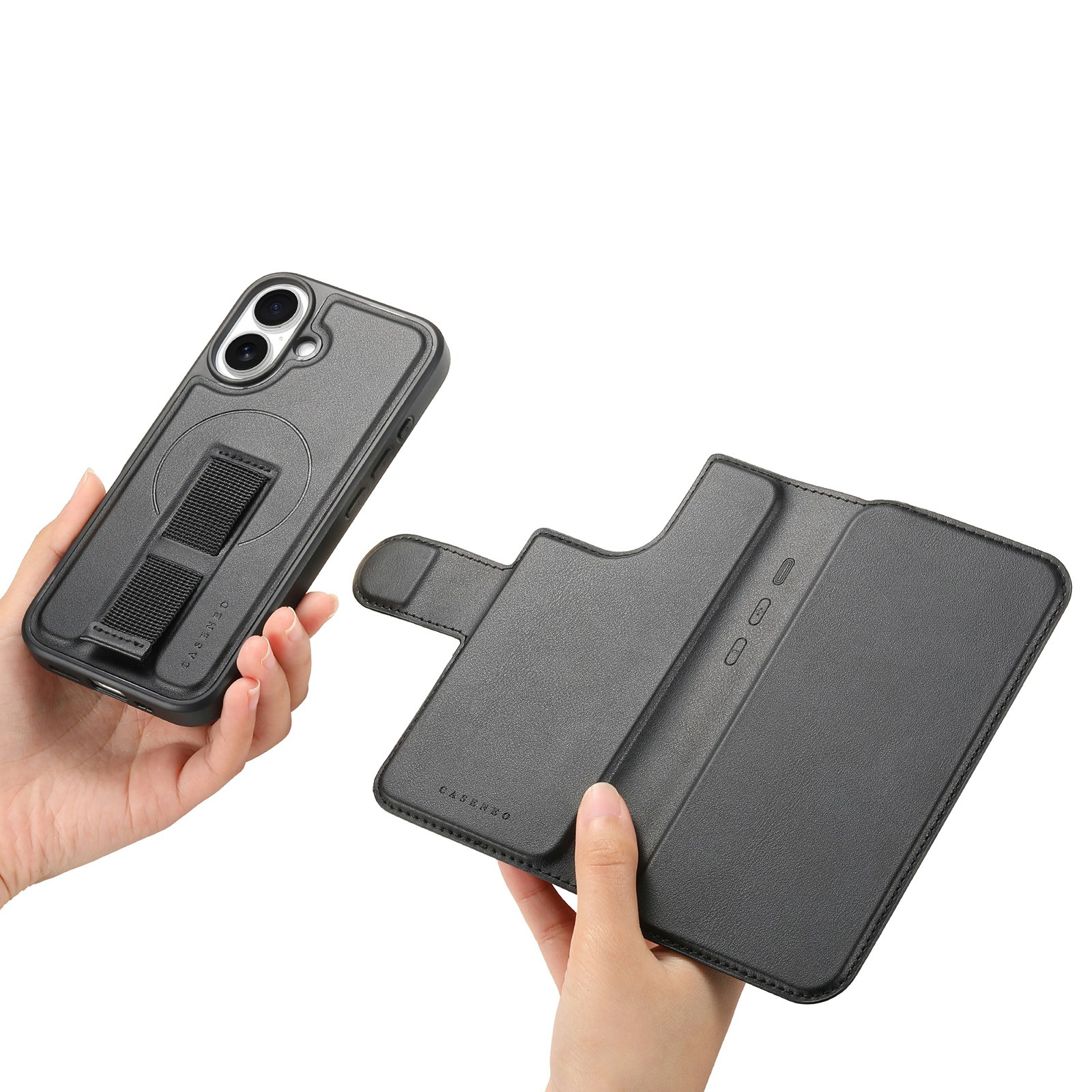 iPhone 16 Plånbok med MagSafe-skal & fingerband Svart