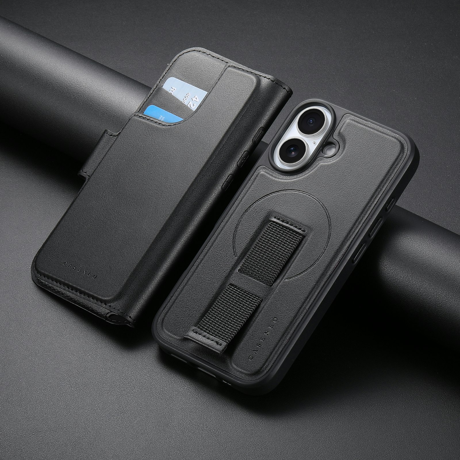 iPhone 16 Plånbok med MagSafe-skal & fingerband Svart