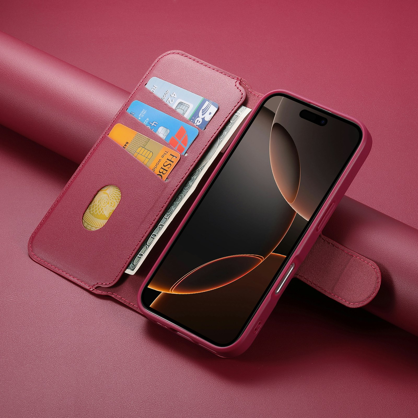 iPhone 16 Plånbok med MagSafe-skal & fingerband Röd