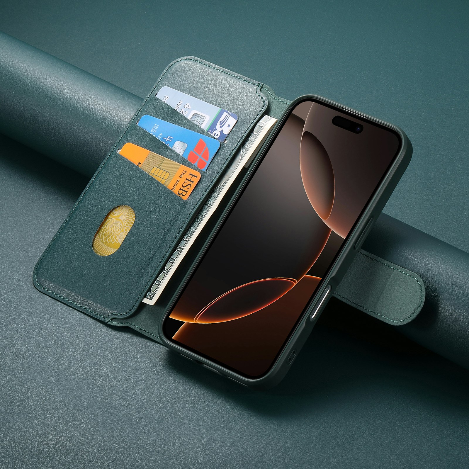 iPhone 16 Plånbok med MagSafe-skal & fingerband Grön