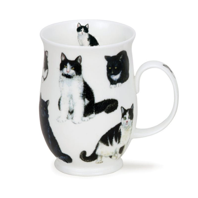 Mugg benporslin högsta kvalitet tillverkaren Dunoon design Cats Black - White