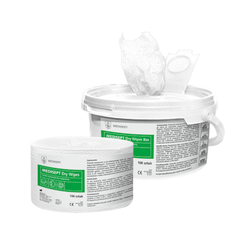 Medisept Dry Wipes & Box med tilsatt valgfritt desinfiserings produkt Hånd eller Overflate