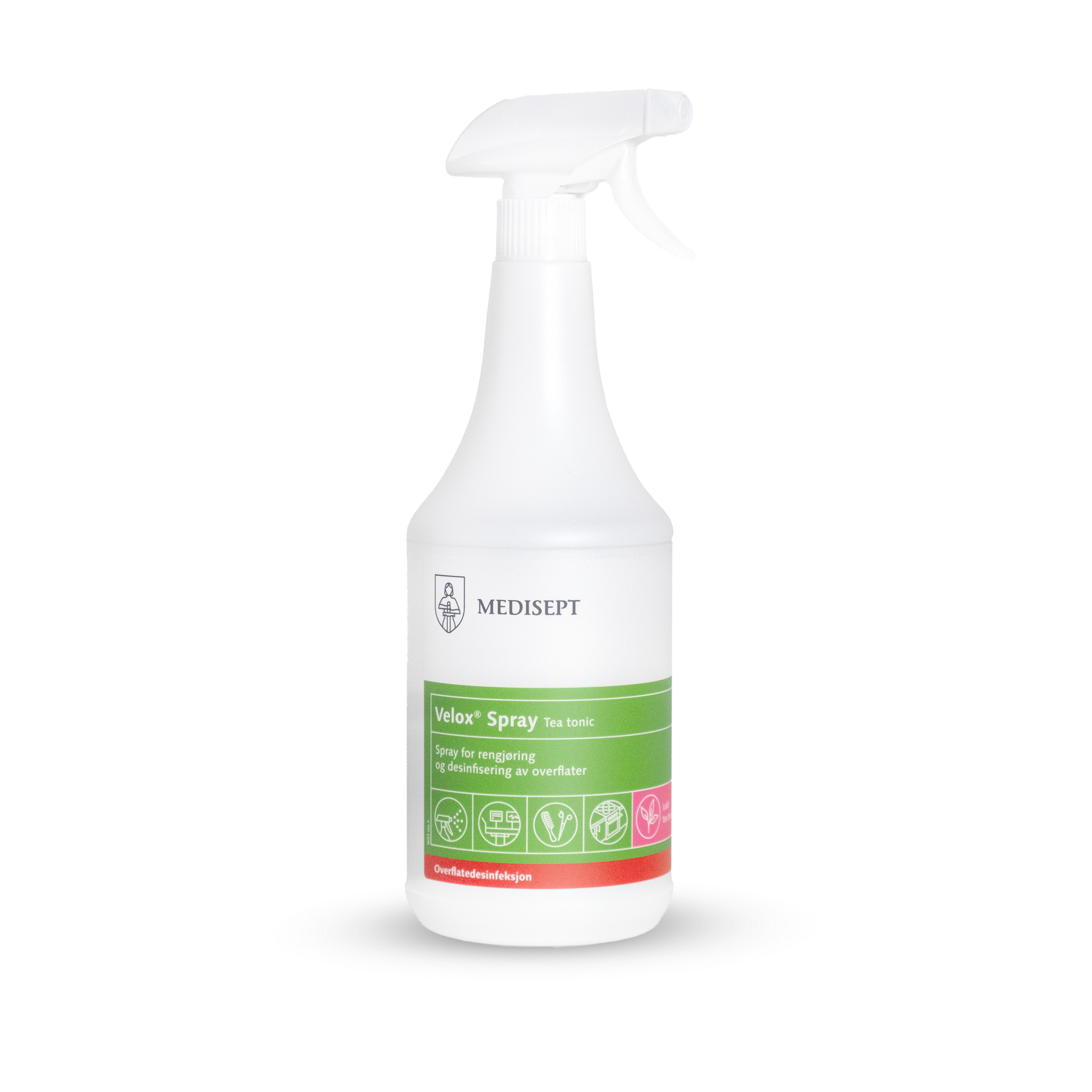 Velox® Spray - Tea Tonic Overflate desinfisering, eliminerer blant annet Noro virus, etterlater seg en behagelig lukt. Les mer