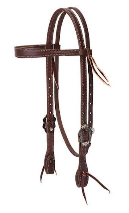 Working Tack Slim Cowboy Browband Headstall with Buffed Brown Iron Hardware