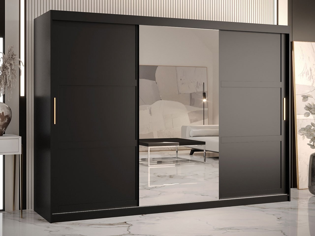 STOR GARDEROB 250 CM TEROSPITO 2 MED SPEGEL VIT ELLER SVART - Mina Möbler -  moderna och exklusiva möbler för ditt hem.