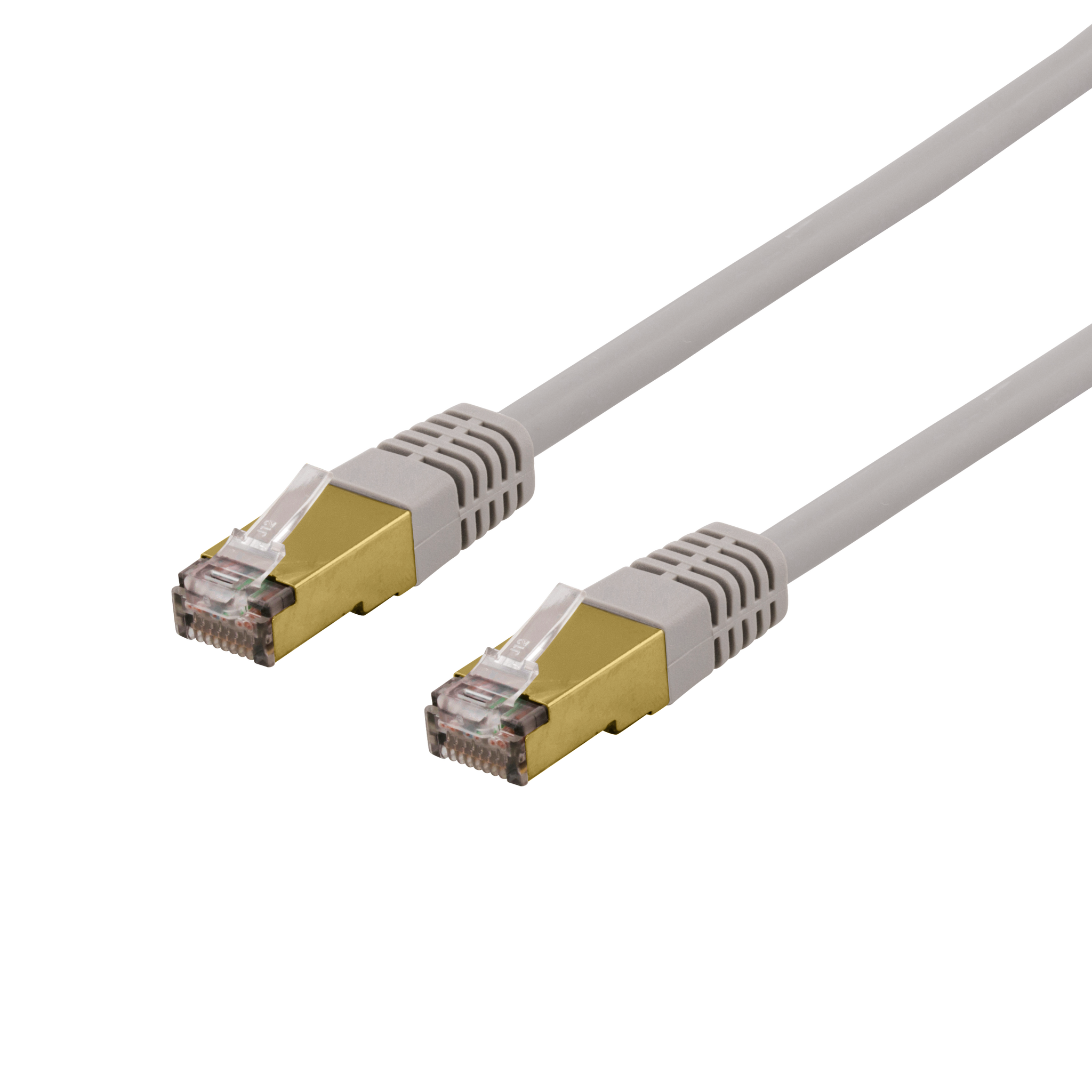 Deltaco S/FTP Cat6a patch kabel, 1 m, 500MHz, Delta-sertifisert, LSZH, grå