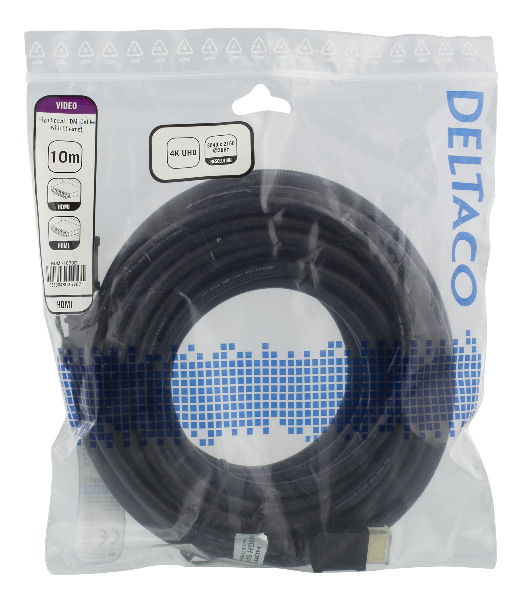 Deltaco High-Speed HDMI cable, 10 m, Ethernet, 4K UHD, black