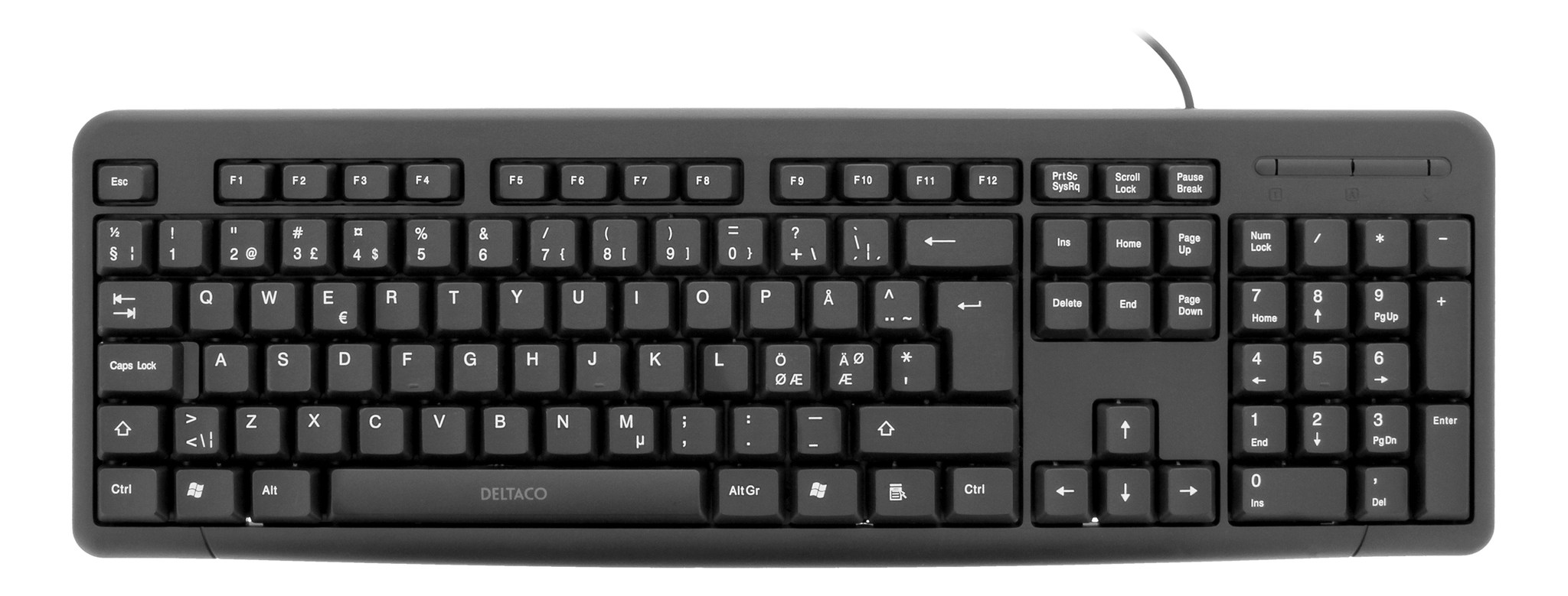 Deltaco Tastatur, nordisk layout, USB, svart