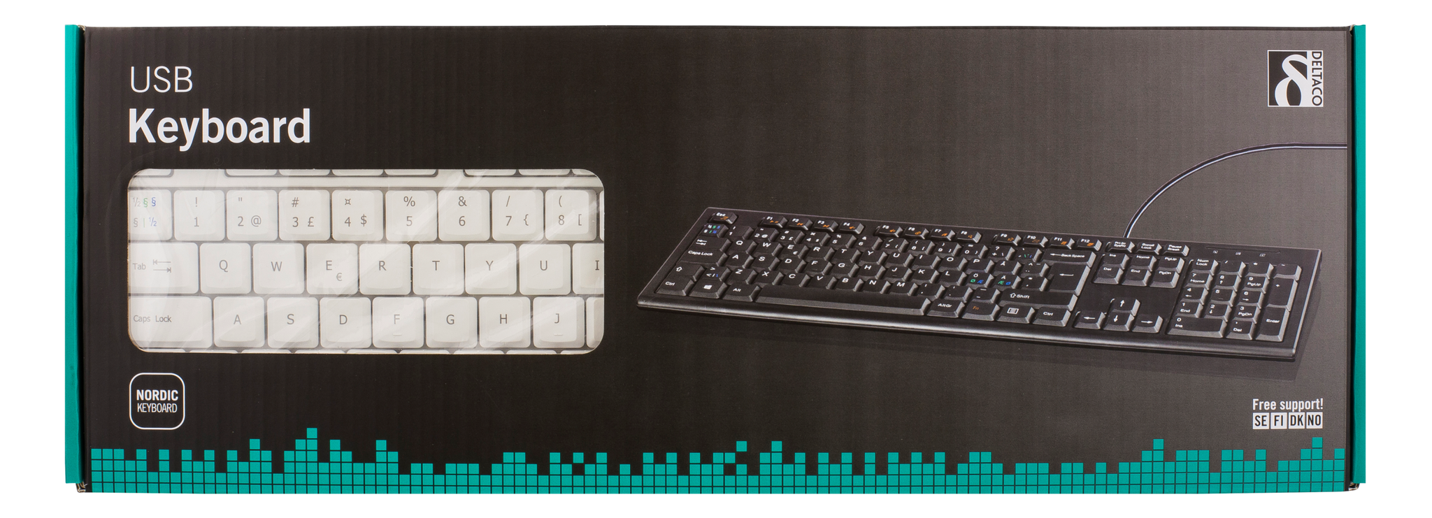 Deltaco Tastatur, nordisk layout, USB, 1,1m kabel, hvit, 13 medietaster