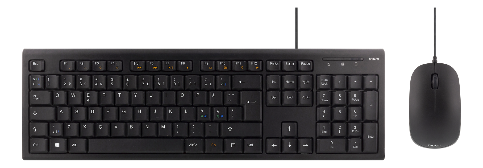 Deltaco Tastatur kit med mus, nordisk layout, USB, svart