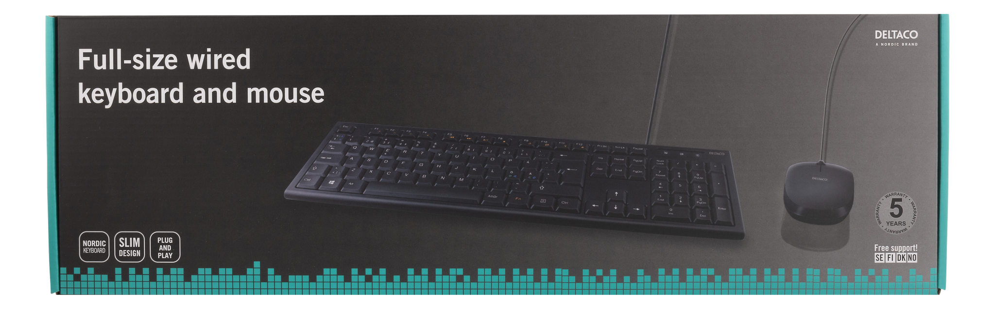 Deltaco Tastatur kit med mus, nordisk layout, USB, svart