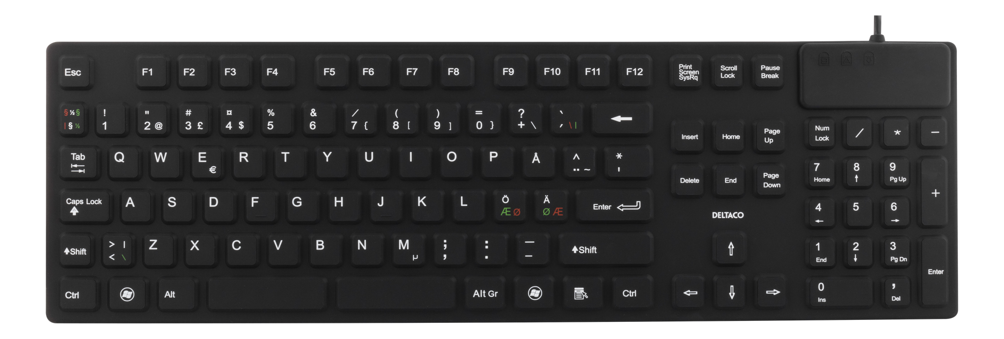 Deltaco Tastatur i silikon, IP68, full størrelse, 105 taster, svart