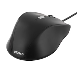 Deltaco Optisk mus, 3 knapper med scroll, ergonomisk form, stillbar DPI med maks 2400 DPI, USB, svart