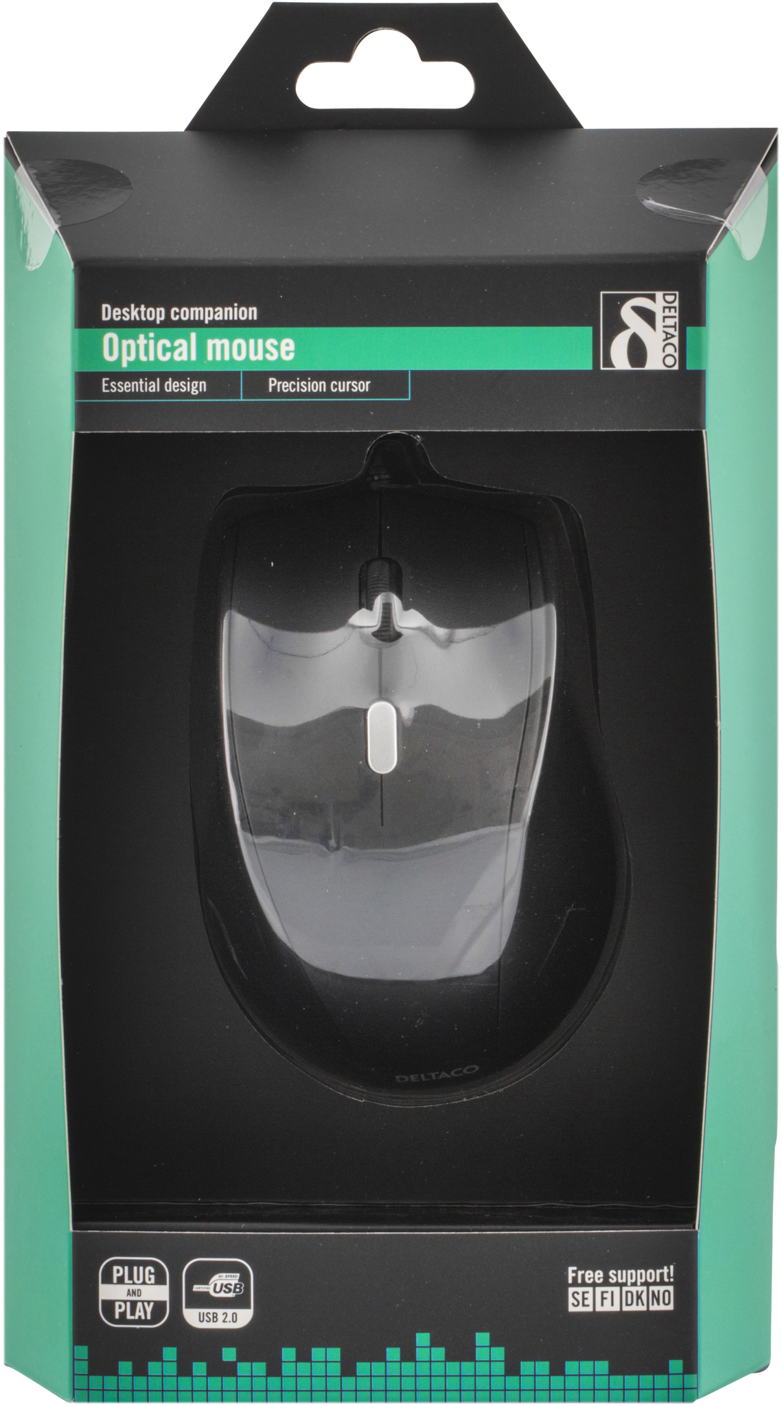 Deltaco Optisk mus, 3 knapper med scroll, ergonomisk form, stillbar DPI med maks 2400 DPI, USB, svart