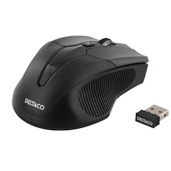 Deltaco Trådløs optisk mus, 5 knapper med scroll, nanomottaker, stillbar DPI med maks 1600 DPI, USB, svart