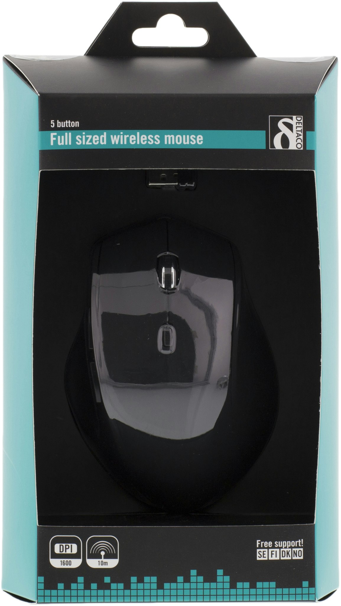 Deltaco Trådløs optisk mus, 5 knapper med scroll, 1600 DPI, USB nano-mottaker, 10m, svart