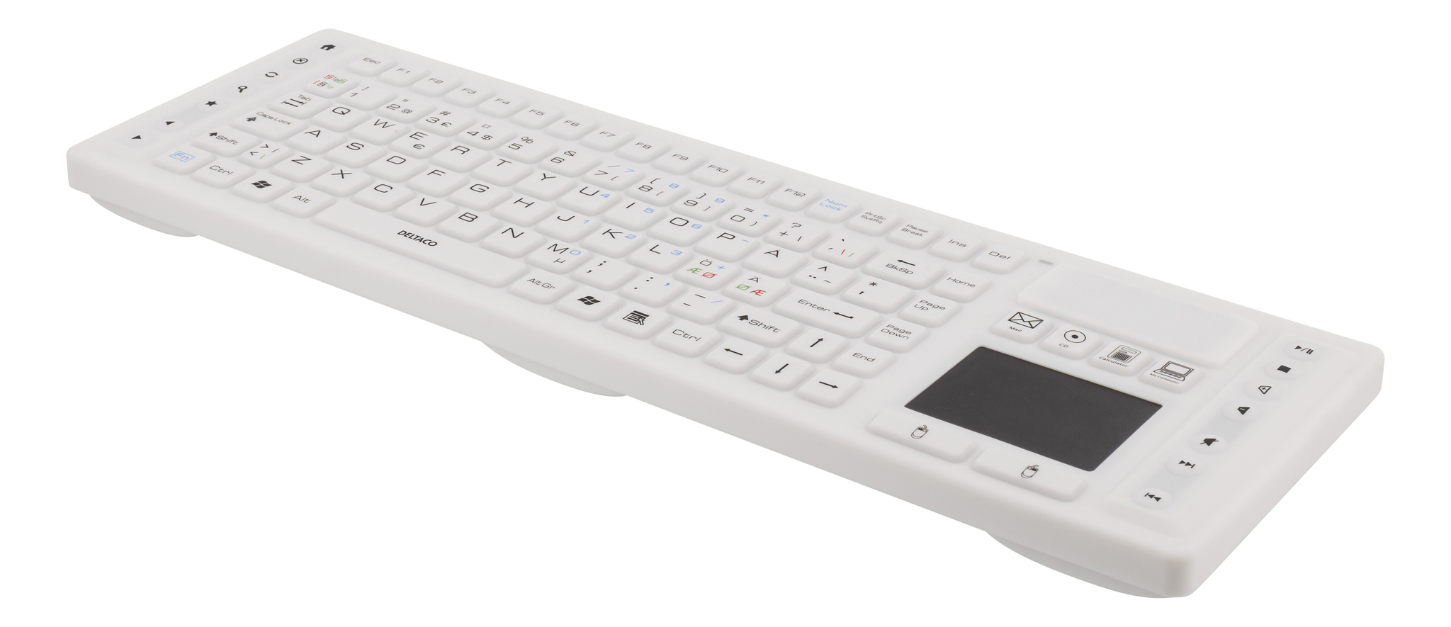 Deltaco Trådløst tastatur med touchpad, silikon, IP65, 2,4 GHz, 107 taster + 18 funksjonstaster, hvit