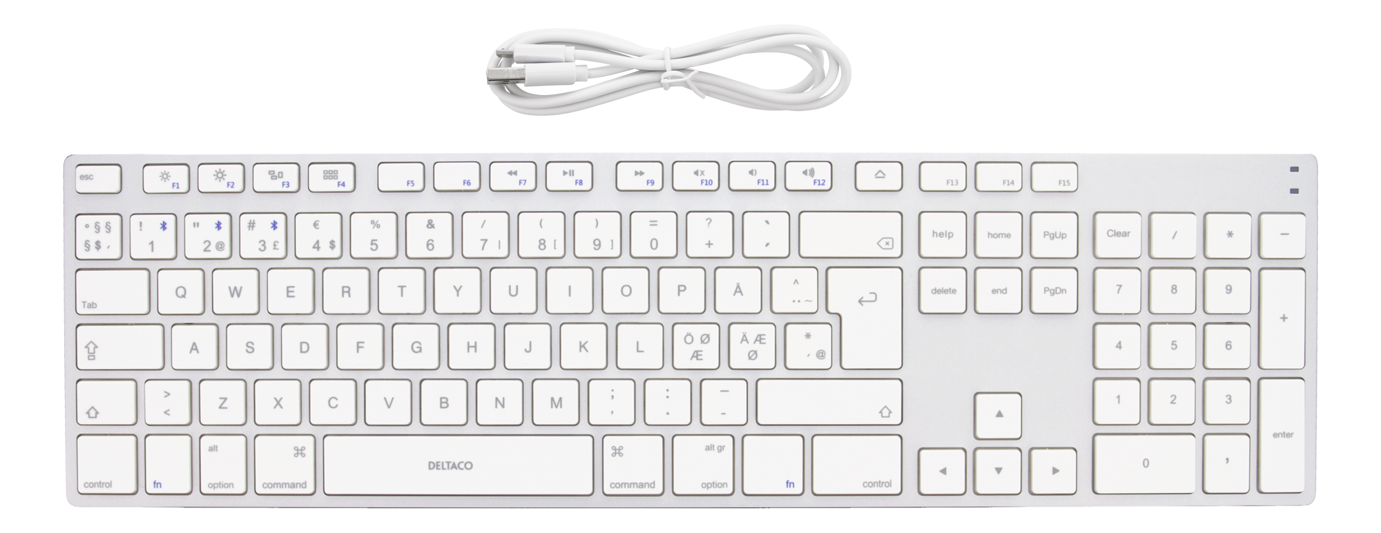 Deltaco Fullstørrelse Bluetooth aluminium tastatur, Bluetooth 3.0, innebygd  batteri, Nordisk layout, sølv - Eivind Aasnes