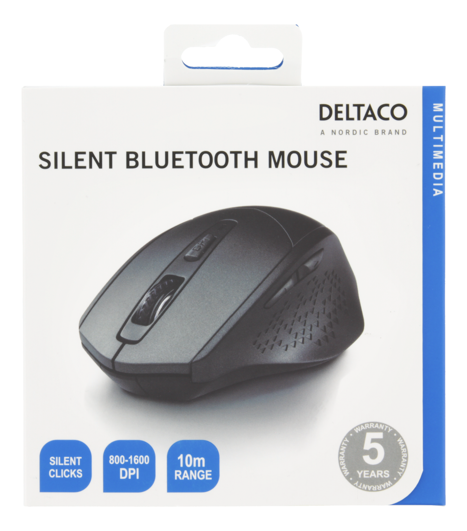 Deltaco Trådløs stille mus, Bluetooth, 800-1600 DPI, 4 knapper, 1xAA, mørk grå