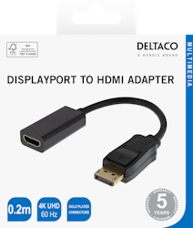 Deltaco HDMI - DisplayPort adapter, 4K UHD 60Hz, 0.2m, svart