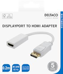 Deltaco HDMI - DisplayPort adapter, 4K UHD 60Hz, 0.2m, hvit