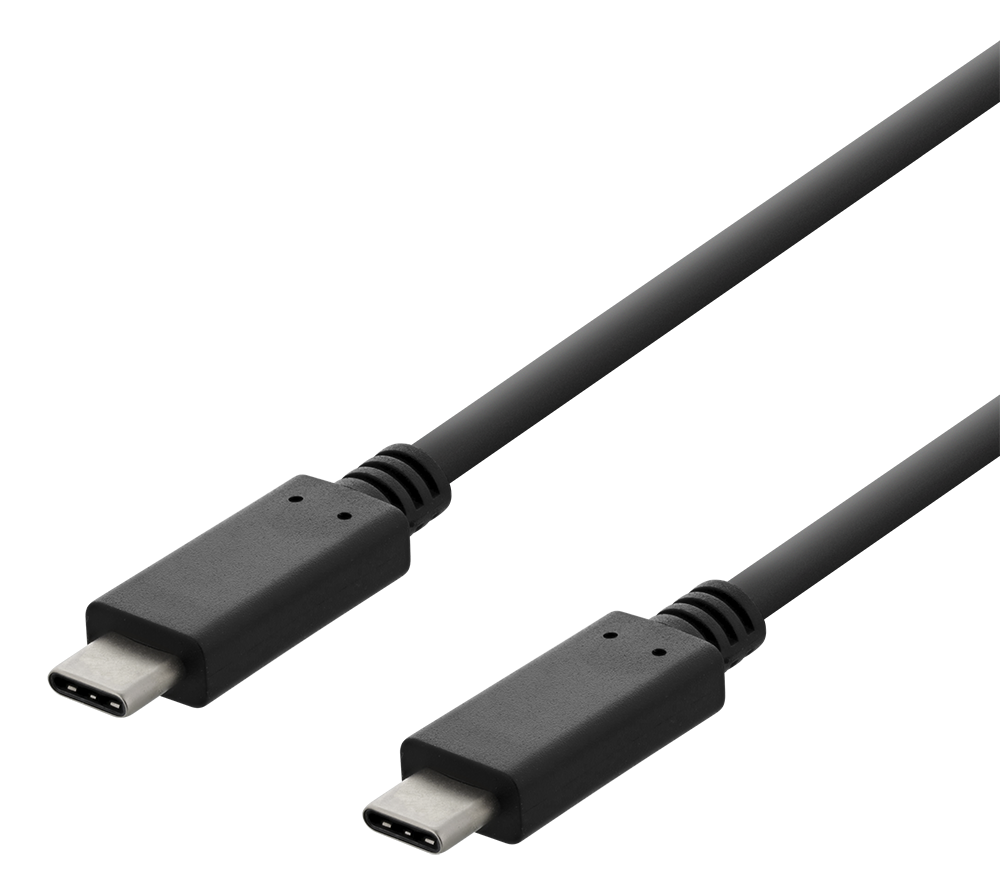 Deltaco USB 2.0 USB-C - USB-C ladekabel, 3A, 2m, svart