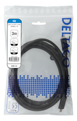 Deltaco USB 2.0 USB-C - USB-C ladekabel, 3A, 3m, svart