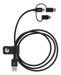 Deltaco 3-in-1 USB Sync/Charging, universal, USB-2.0, 2.4A/12W, Cloth-braided, MFi, USB-A ma - Lightning ma - micro-B ma - USB-C ma, 1m, black