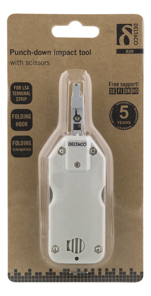 Deltaco Compact network cable punchdown tool, Krone LSA, hook and screwdriver, white