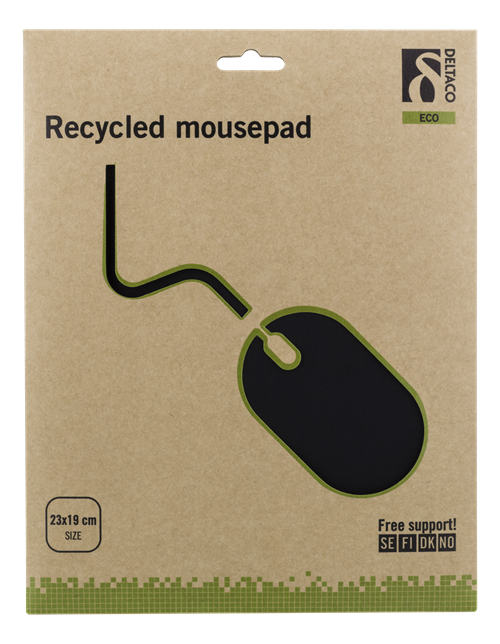 Deltaco Recycled Mouse Pad, low friction cloth, made from PET bottles, recycled nature rubber, black