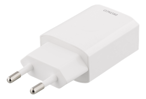 Deltaco wall charger 100-240 V to 5 V USB, 2.4 A, 12 W, 1x USB-A port, white bag, white