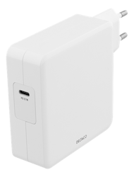 Deltaco 87W USB-C Power supply, Fast charging, USB-C PD, white