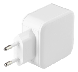 Deltaco Wall charger with dual USB-A ports, 4.8 A, 24 W, white