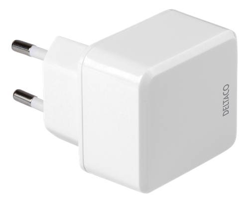 Deltaco Dual USB wall charger 1x USB-A, 1x USB-C, 17 W, white