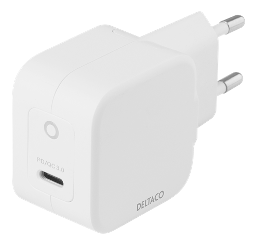 Deltaco USB-C wall charger 30 W with PD and GaN technology, white