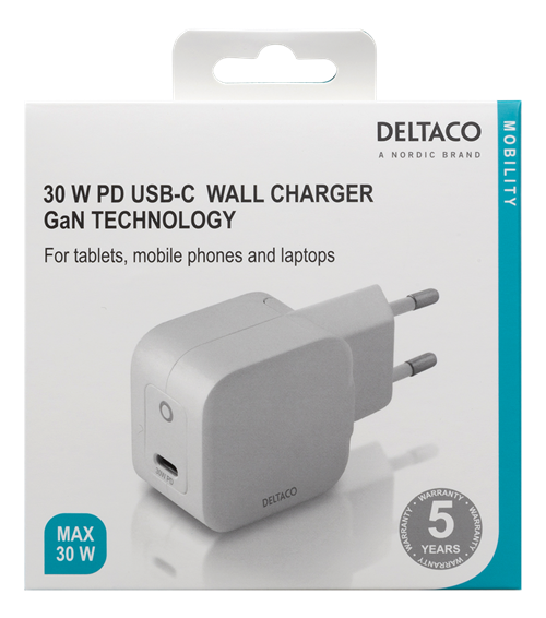 Kan ikke læse eller skrive Overskrift forene Deltaco USB-C wall charger 30 W with PD and GaN technology, white - Eivind  Aasnes