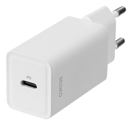 Deltaco USB-C wall charger with PD, 5 V/3 A, 18 W, white