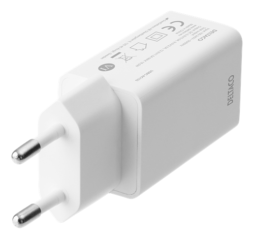 Deltaco USB-C wall charger with PD, 5 V/3 A, 18 W, white