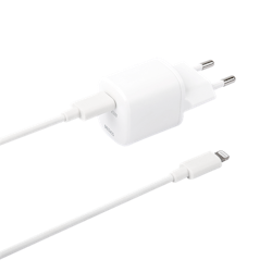 Deltaco USB-C PD wall charger with 1 m detachable USB-C to lightning cable, white