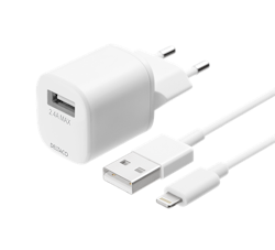 Deltaco USB wall charger with USB-A to Lightning cable, 1 m, white