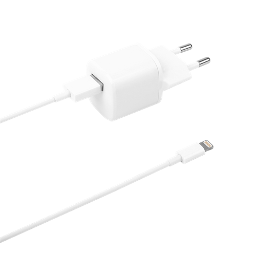 Deltaco USB wall charger with USB-A to Lightning cable, 1 m, white